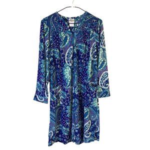 Vtg Womens Zip Up Robe Loungewear Collections Etc Paisley Blue Green Medium